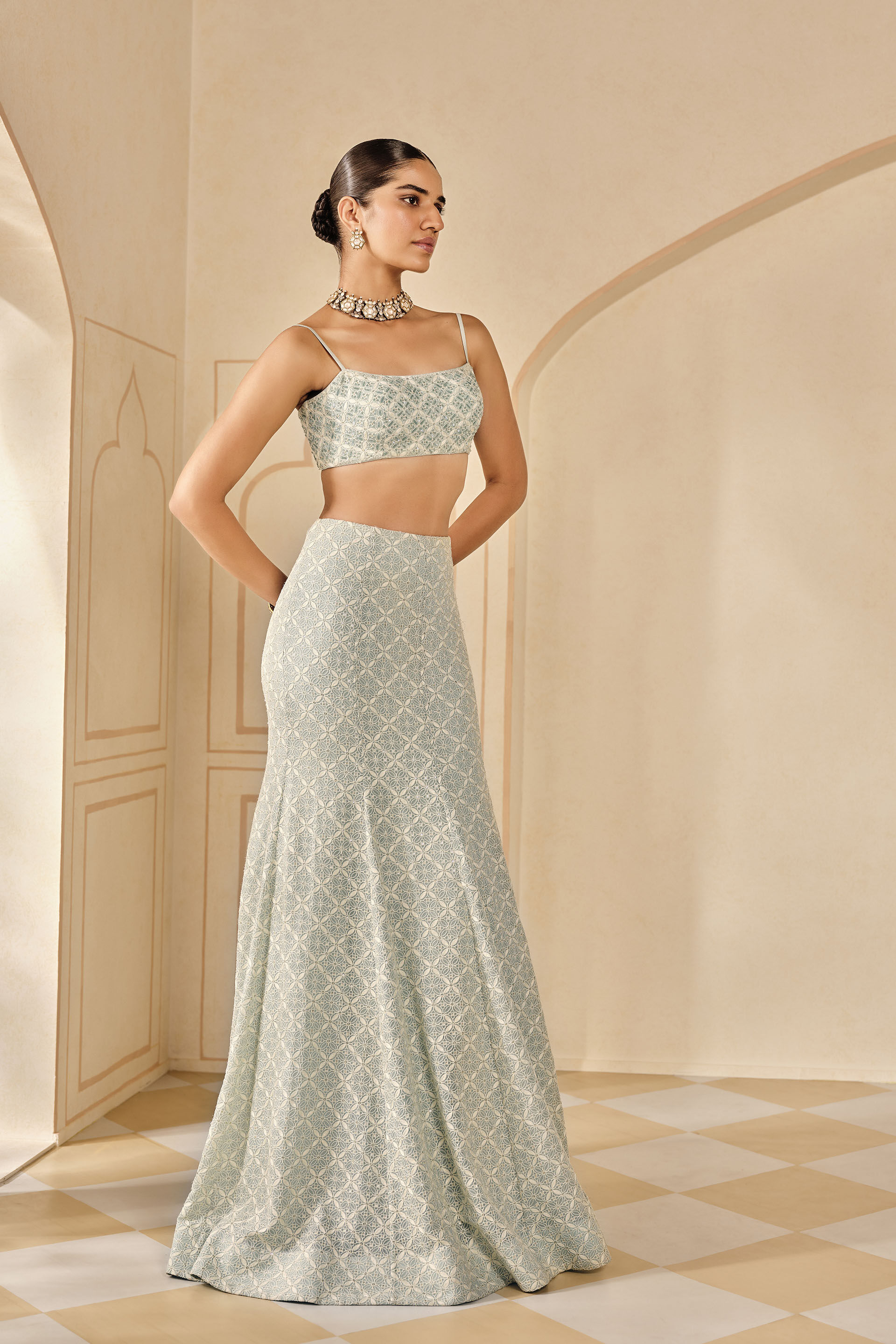Alinta Sequin Silk Skirt Set Powder Blue